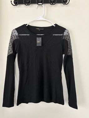 Maje Black Long-Sleeve Sheer Bow Top